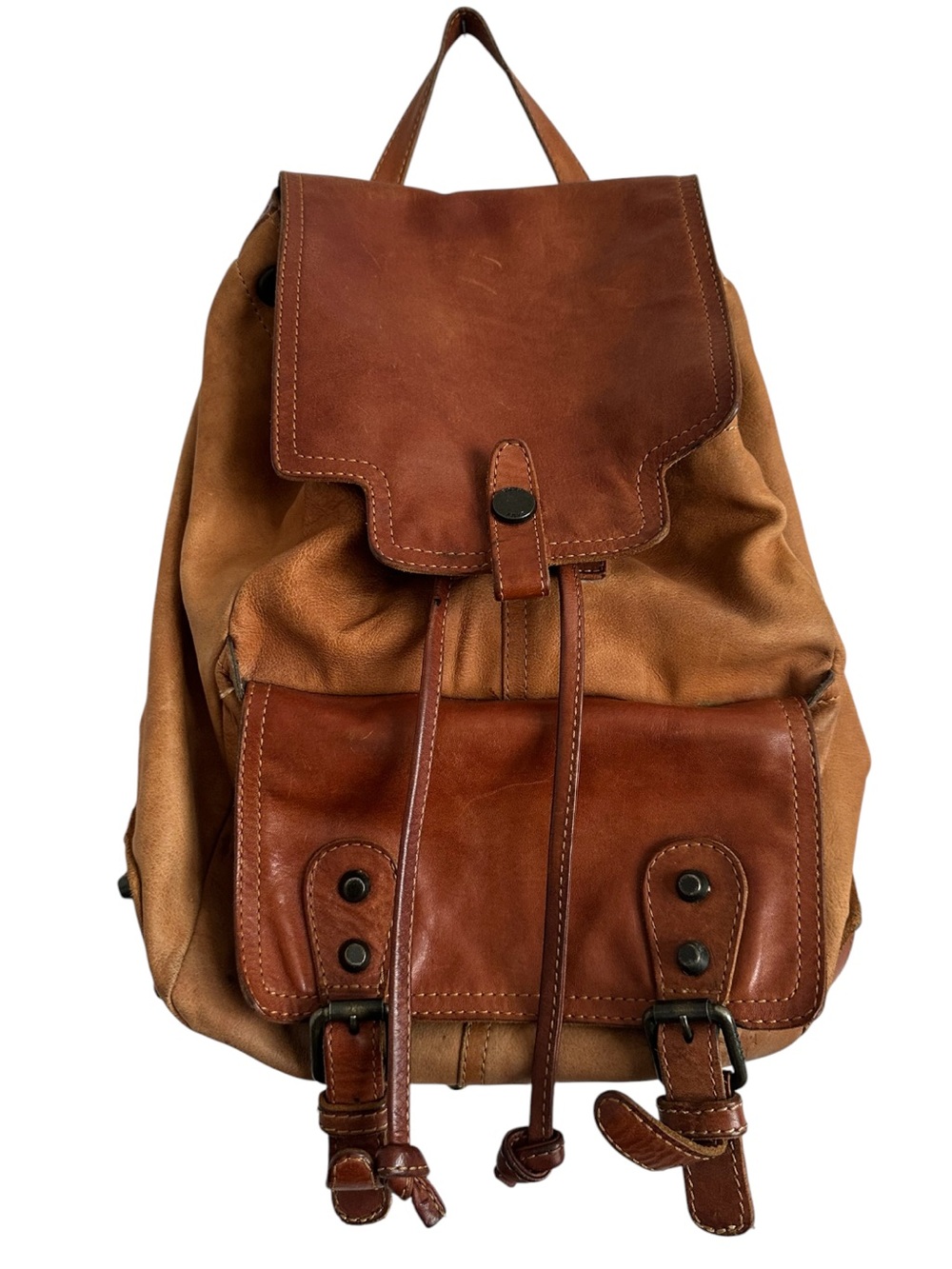 Frye Tracy Two Tone Washed Leather Studded Backpack Cognac Tan